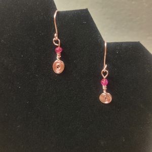 Rose Gold and Tiny Pink Bead Spiral Earrings